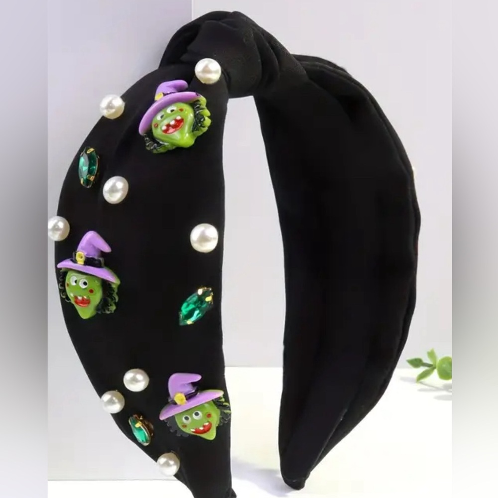 Halloween Wide Headband with Faux Pearls & Rhinestones
